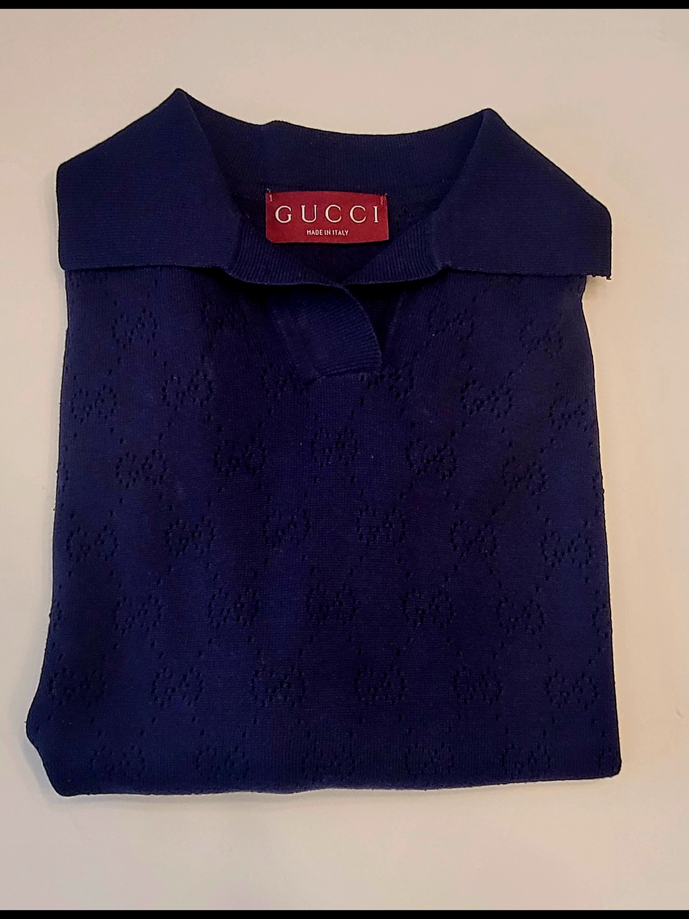 Gucci Women's Navy Blue Knit Polo Top